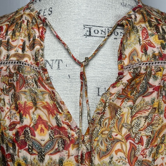 Anthropologie’s Love the Label Floral Peasant Blouse Gold/Orange Hues Size XS - Picture 5 of 13